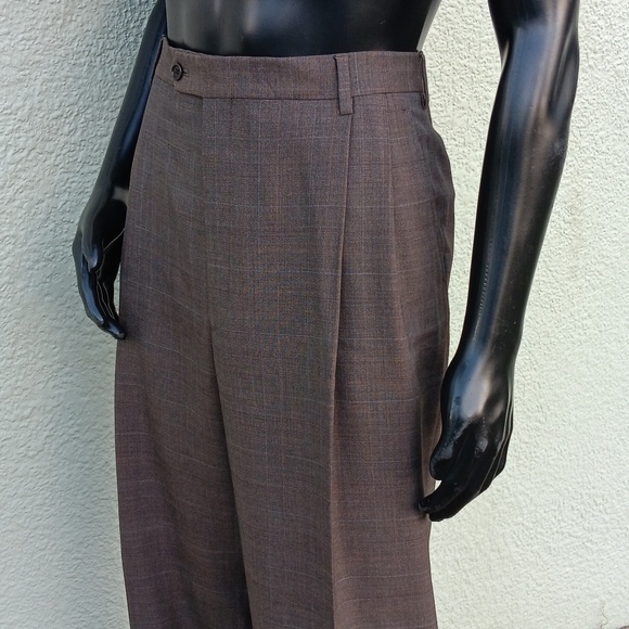BROOKS BROTHER'S MEN'S WINDOW PANE PURE ITALIAN WOOL PLEATED TROUSERS (ITALY) - Picture 10 of 17